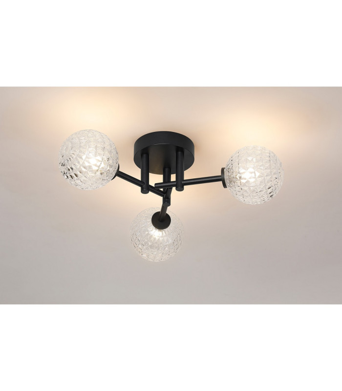 Tivoli 44.5cm Semi Flush Ceiling Round 3 Light G9 IP44 Satin Black/Clear Cross Pattern Round Glass-3