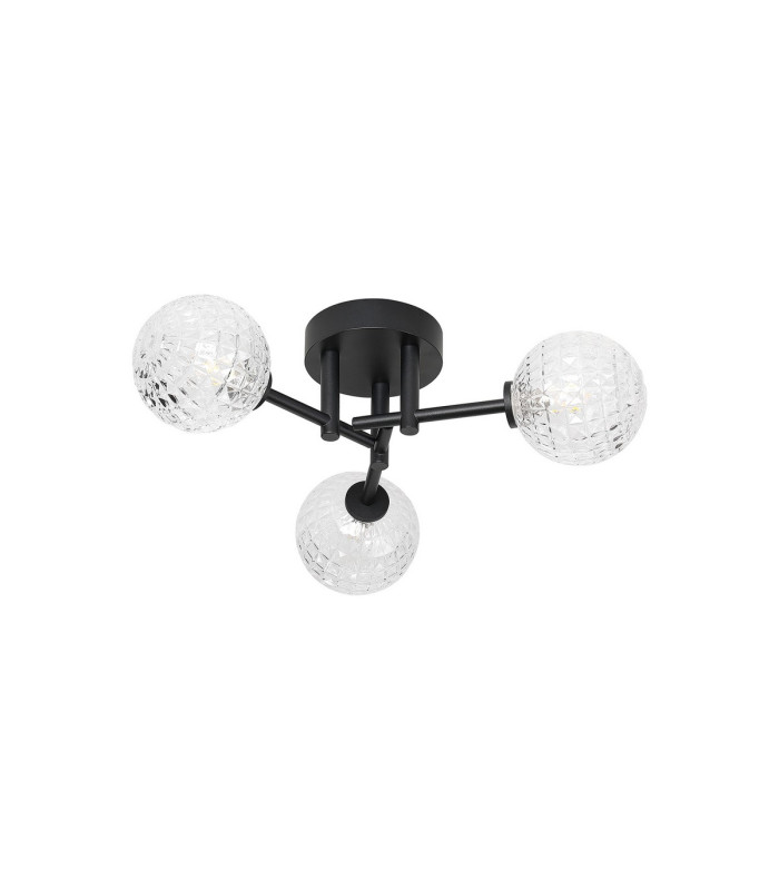 Tivoli 44.5cm Semi Flush Ceiling Round 3 Light G9 IP44 Satin Black/Clear Cross Pattern Round Glass-4