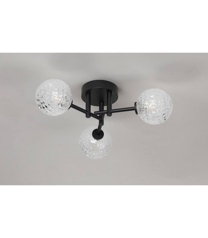 Tivoli 44.5cm Semi Flush Ceiling Round 3 Light G9 IP44 Satin Black/Clear Cross Pattern Round Glass-8