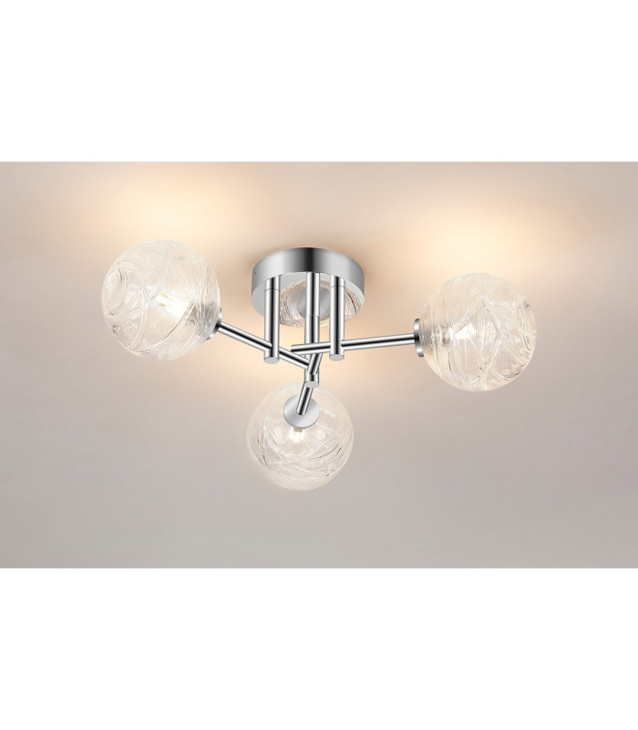 Tivoli 44.5cm Semi Flush Ceiling Round 3 Light G9 IP44 Polished Chrome/Clear Dune Effect Round Glass-3