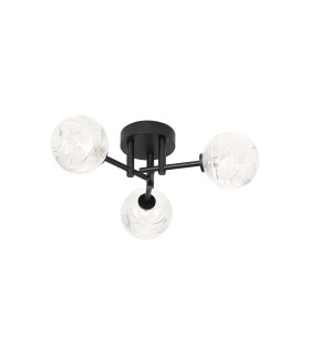 Tivoli 44.5cm Semi Flush Ceiling Round 3 Light G9 IP44 Satin Black/Clear Dune Effect Round Glass-1