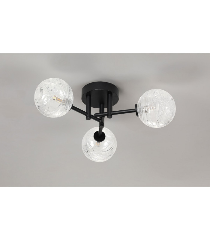 Tivoli 44.5cm Semi Flush Ceiling Round 3 Light G9 IP44 Satin Black/Clear Dune Effect Round Glass-8