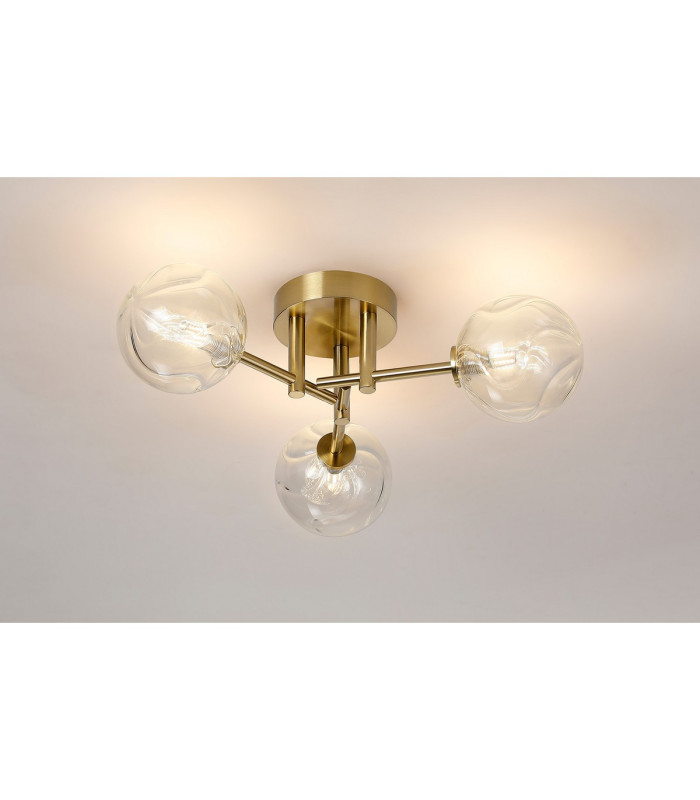 Tivoli 44.5cm Semi Flush Ceiling Round 3 Light G9 IP44 Brass Gold/Clear Waved Round Glass-3