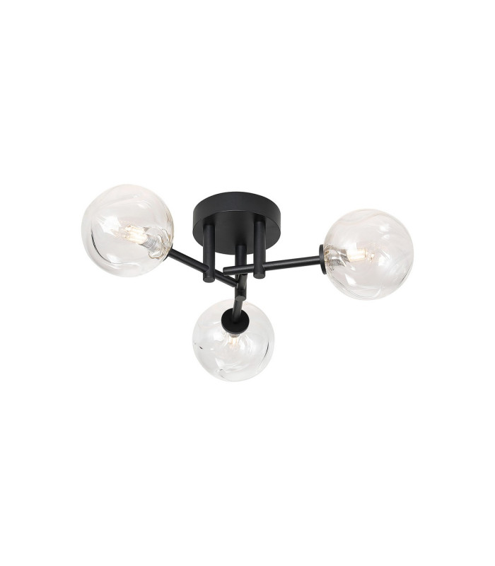 Tivoli 44.5cm Semi Flush Ceiling Round 3 Light G9 IP44 Satin Black/Clear Waved Round Glass-1