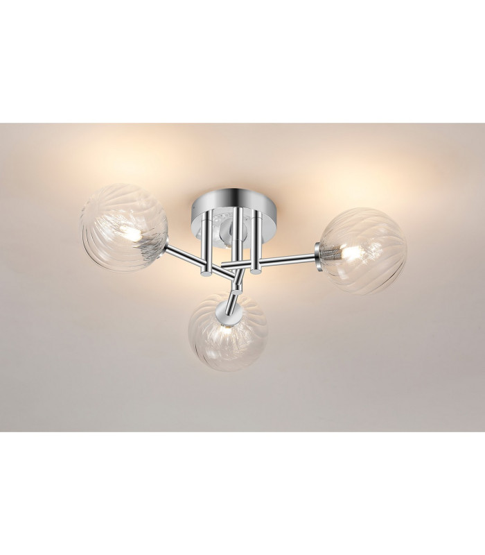 Tivoli 44.5cm Semi Flush Ceiling Round 3 Light G9 IP44 Polished Chrome/Clear Swirl Round Glass-3