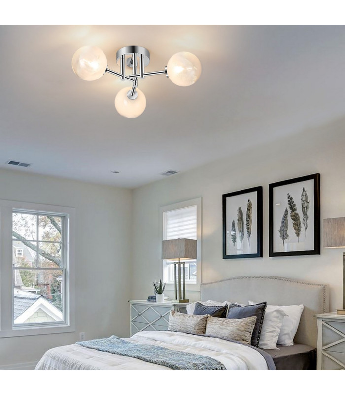 Tivoli 44.5cm Semi Flush Ceiling Round 3 Light G9 IP44 Polished Chrome/White Two-Tone Snow Specks Round Glass-4