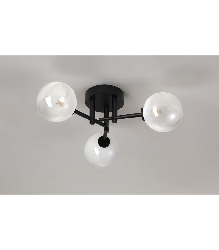 Tivoli 44.5cm Semi Flush Ceiling Round 3 Light G9 IP44 Satin Black/White/Clear Two-Tone Snow Specks Round Glass-8