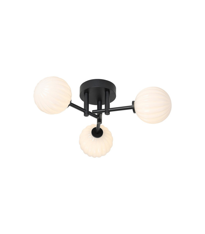 Tivoli 44.5cm Semi Flush Ceiling Round 3 Light G9 IP44 Satin Black/Opal Round Segment Glass-1