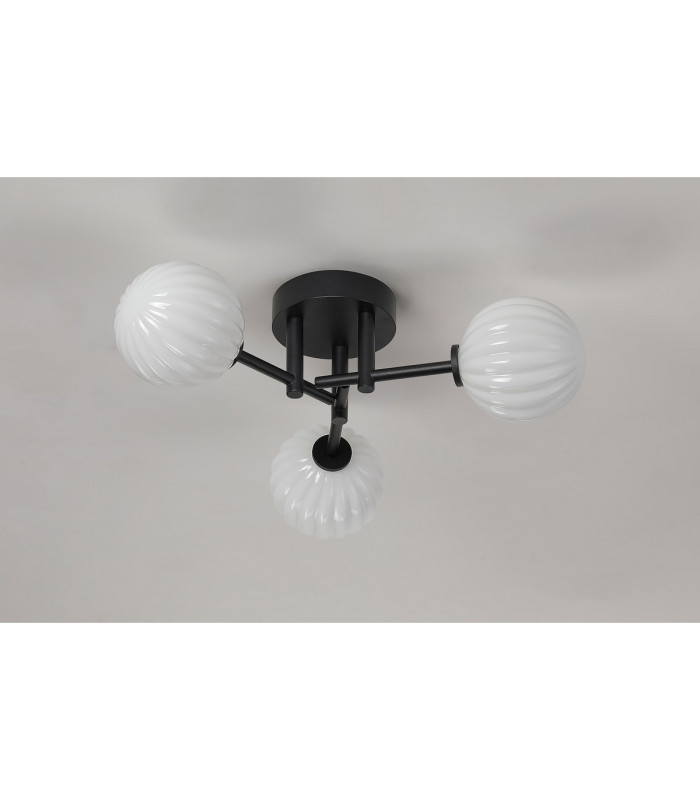 Tivoli 44.5cm Semi Flush Ceiling Round 3 Light G9 IP44 Satin Black/Opal Round Segment Glass-8