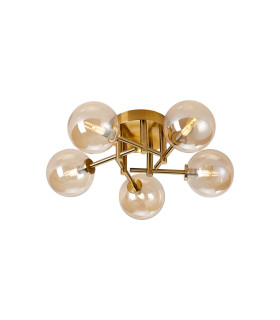 Tivoli 50cm Semi Flush Ceiling Round 5 Light G9 IP44 Brass Gold/Amber Smooth Round Glass-1