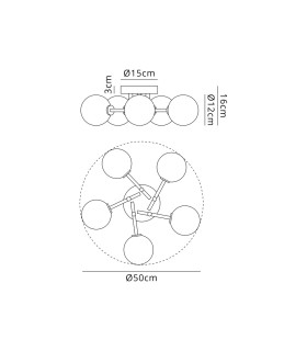 Tivoli 50cm Semi Flush Ceiling Round 5 Light G9 IP44 Brass Gold/Amber Smooth Round Glass-2