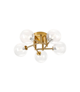 Tivoli 50cm Semi Flush Ceiling Round 5 Light G9 IP44 Brass Gold/Clear Smooth Round Glass-1