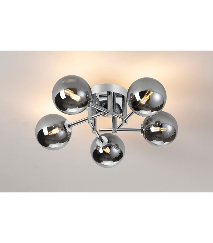 Tivoli 50cm Semi Flush Ceiling Round 5 Light G9 IP44 Polished Chrome/Smoke Smooth Round Glass-3