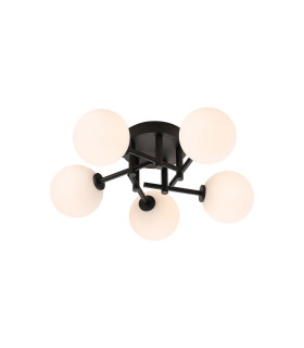 Tivoli 50cm Semi Flush Ceiling Round 5 Light G9 IP44 Satin Black/Opal Smooth Round Glass-1