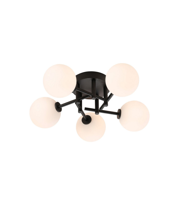 Tivoli 50cm Semi Flush Ceiling Round 5 Light G9 IP44 Satin Black/Opal Smooth Round Glass-1