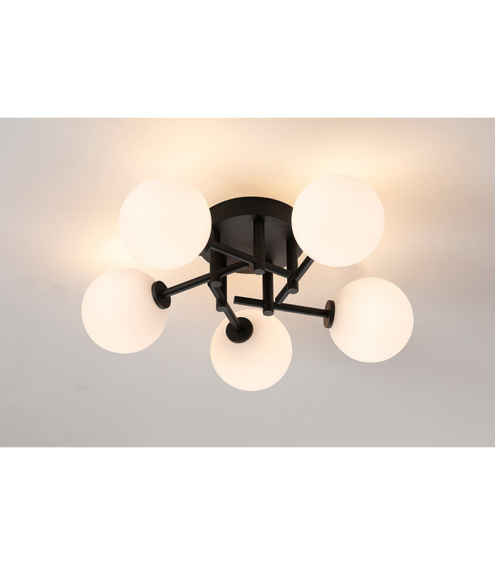 Tivoli 50cm Semi Flush Ceiling Round 5 Light G9 IP44 Satin Black/Opal Smooth Round Glass-3