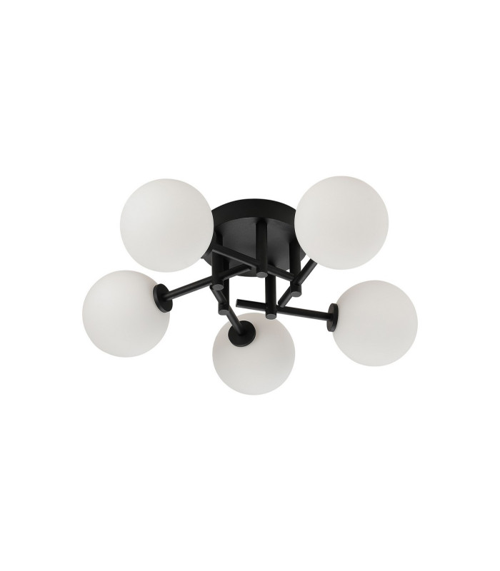 Tivoli 50cm Semi Flush Ceiling Round 5 Light G9 IP44 Satin Black/Opal Smooth Round Glass-5
