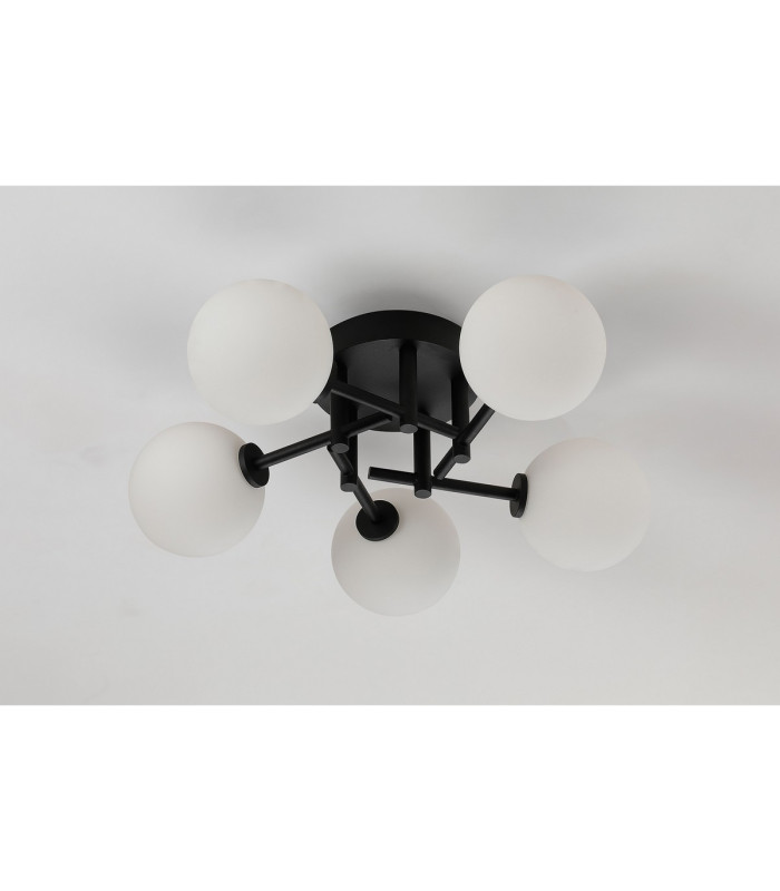 Tivoli 50cm Semi Flush Ceiling Round 5 Light G9 IP44 Satin Black/Opal Smooth Round Glass-8
