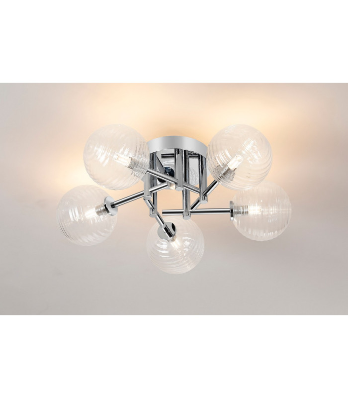 Tivoli 50cm Semi Flush Ceiling Round 5 Light G9 IP44 Polished Chrome/Clear Ribbed Round Glass-3