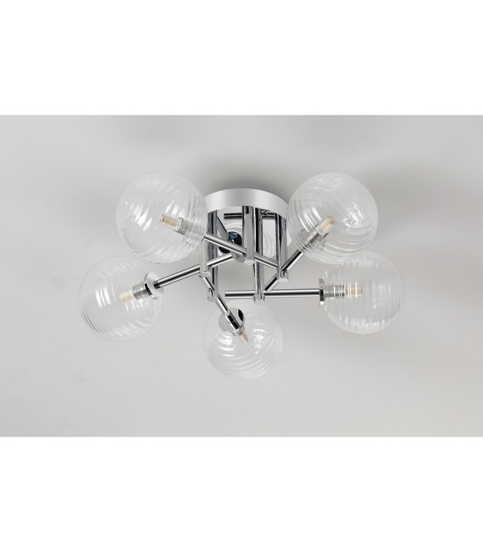 Tivoli 50cm Semi Flush Ceiling Round 5 Light G9 IP44 Polished Chrome/Clear Ribbed Round Glass-8
