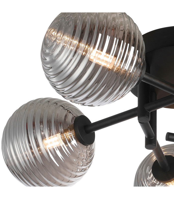 Tivoli 50cm Semi Flush Ceiling Round 5 Light G9 IP44 Satin Black/Smoke Ribbed Round Glass-4
