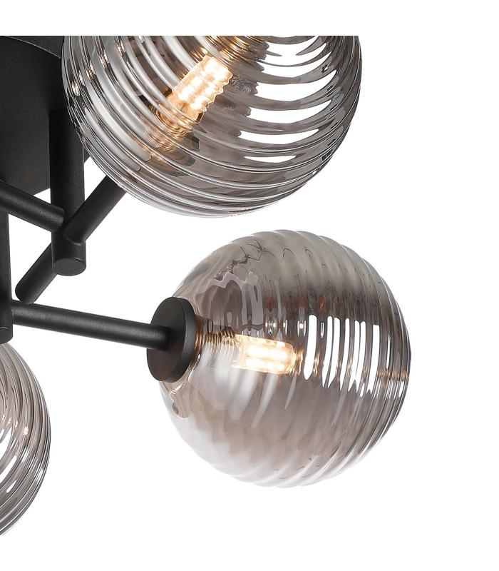 Tivoli 50cm Semi Flush Ceiling Round 5 Light G9 IP44 Satin Black/Smoke Ribbed Round Glass-5