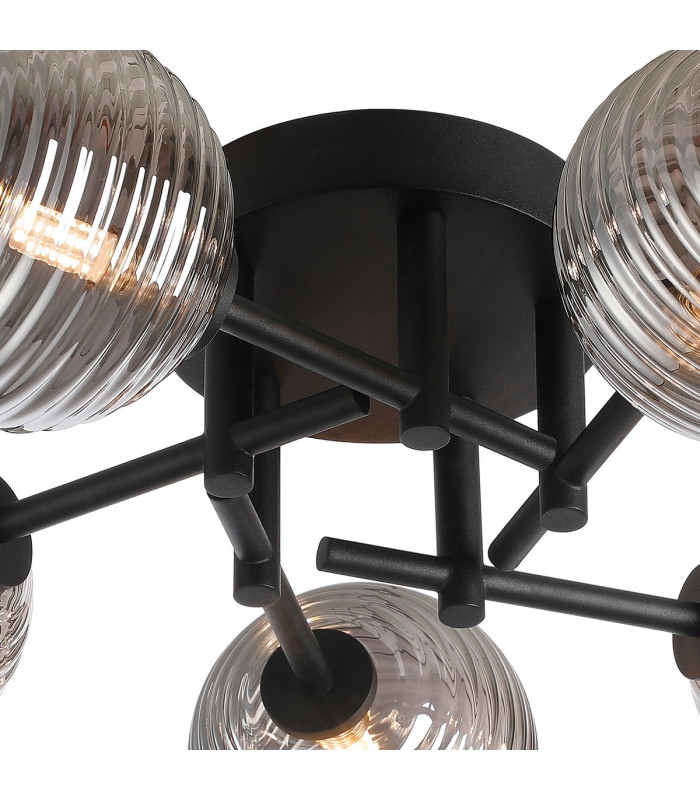 Tivoli 50cm Semi Flush Ceiling Round 5 Light G9 IP44 Satin Black/Smoke Ribbed Round Glass-6
