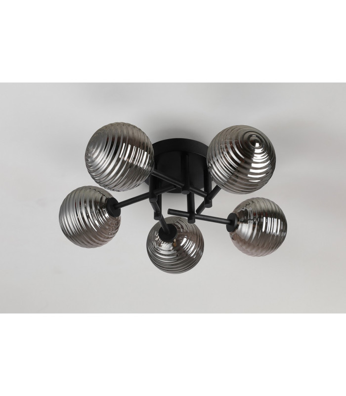 Tivoli 50cm Semi Flush Ceiling Round 5 Light G9 IP44 Satin Black/Smoke Ribbed Round Glass-7
