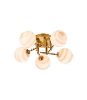 Tivoli 50cm Semi Flush Ceiling Round 5 Light G9 IP44 Brass Gold/Brown Round Marble Effect Glass-1