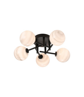 Tivoli 50cm Semi Flush Ceiling Round 5 Light G9 IP44 Satin Black/Grey Round Marble Effect Glass-1