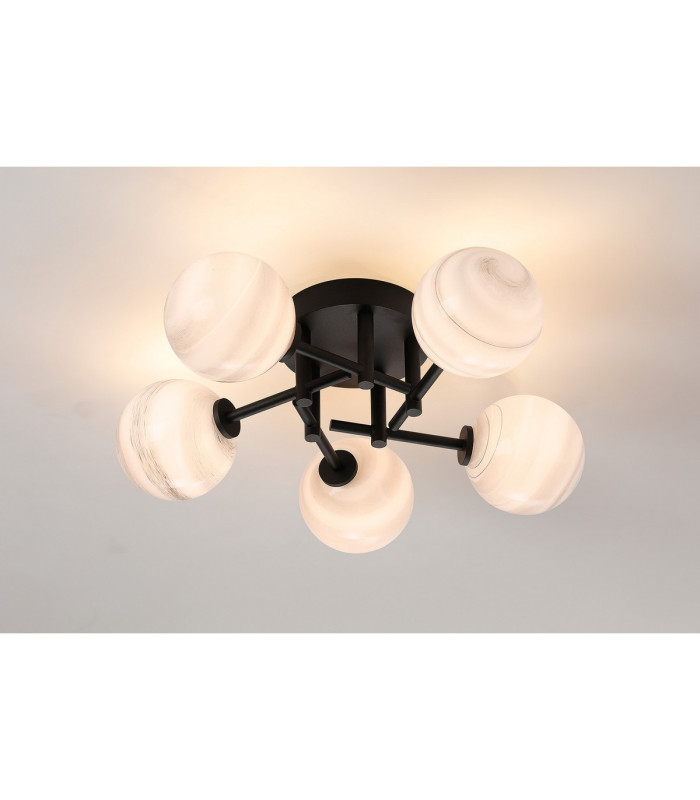 Tivoli 50cm Semi Flush Ceiling Round 5 Light G9 IP44 Satin Black/Grey Round Marble Effect Glass-3