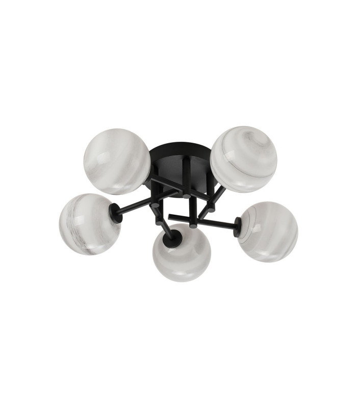 Tivoli 50cm Semi Flush Ceiling Round 5 Light G9 IP44 Satin Black/Grey Round Marble Effect Glass-4