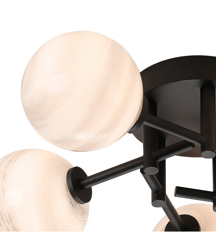 Tivoli 50cm Semi Flush Ceiling Round 5 Light G9 IP44 Satin Black/Grey Round Marble Effect Glass-5