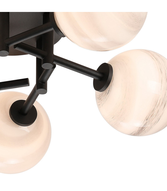 Tivoli 50cm Semi Flush Ceiling Round 5 Light G9 IP44 Satin Black/Grey Round Marble Effect Glass-6