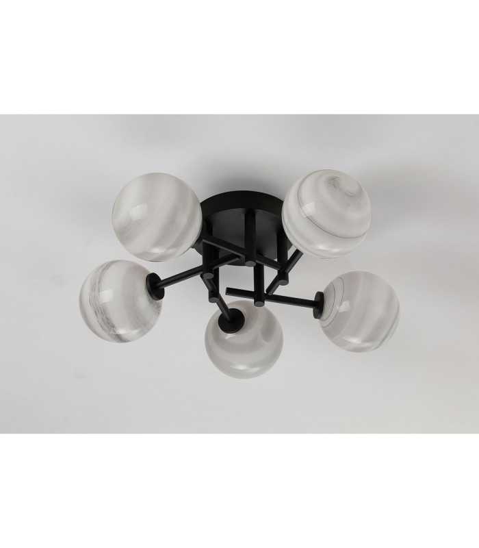 Tivoli 50cm Semi Flush Ceiling Round 5 Light G9 IP44 Satin Black/Grey Round Marble Effect Glass-7