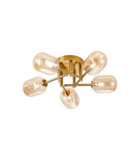 Tivoli 52cm Semi Flush Ceiling Round 5 Light G9 IP44 Brass Gold/Amber Smooth Tubular Glass-1