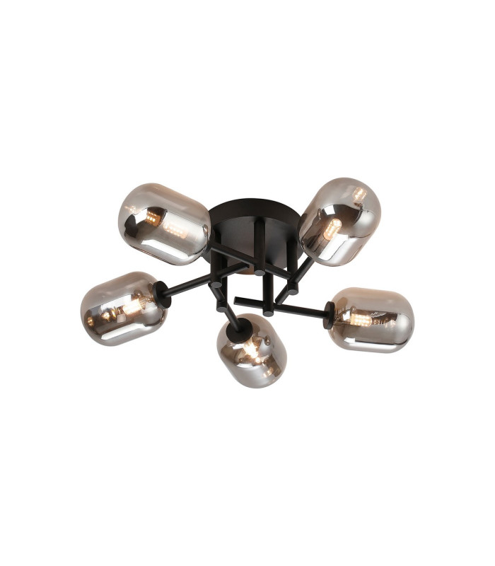 Tivoli 52cm Semi Flush Ceiling Round 5 Light G9 IP44 Satin Black/Smoke Smooth Tubular Glass-1