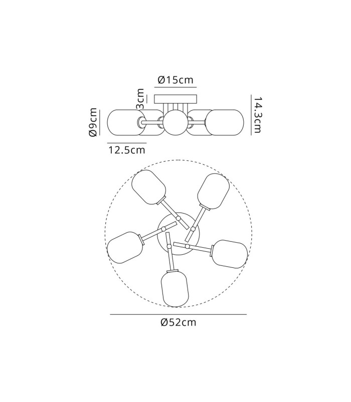 Tivoli 52cm Semi Flush Ceiling Round 5 Light G9 IP44 Satin Black/Smoke Smooth Tubular Glass-2