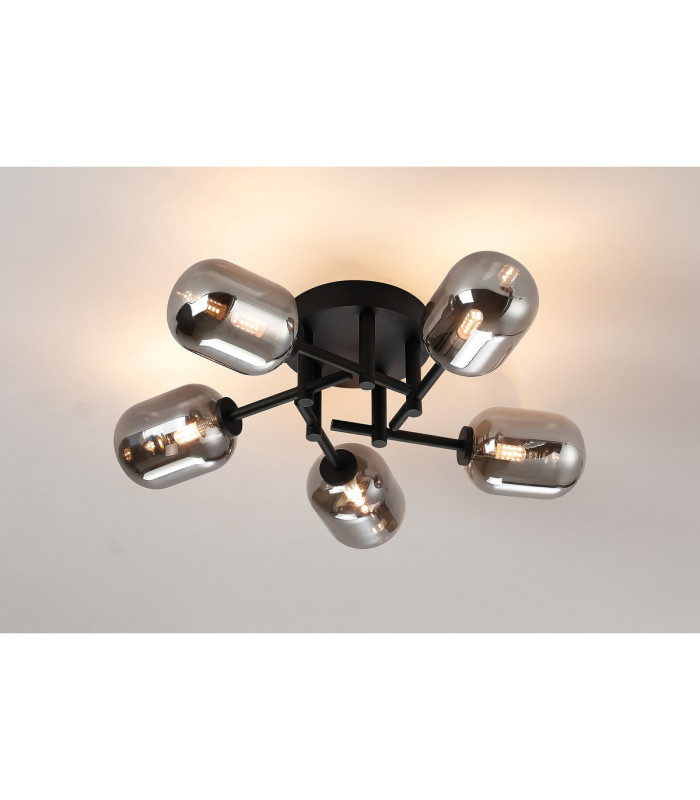 Tivoli 52cm Semi Flush Ceiling Round 5 Light G9 IP44 Satin Black/Smoke Smooth Tubular Glass-3