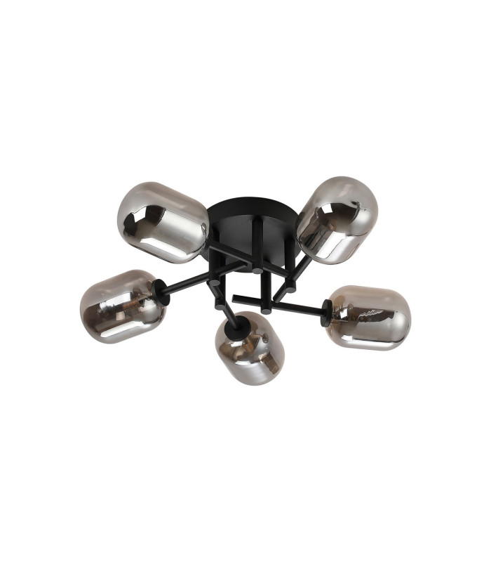 Tivoli 52cm Semi Flush Ceiling Round 5 Light G9 IP44 Satin Black/Smoke Smooth Tubular Glass-4