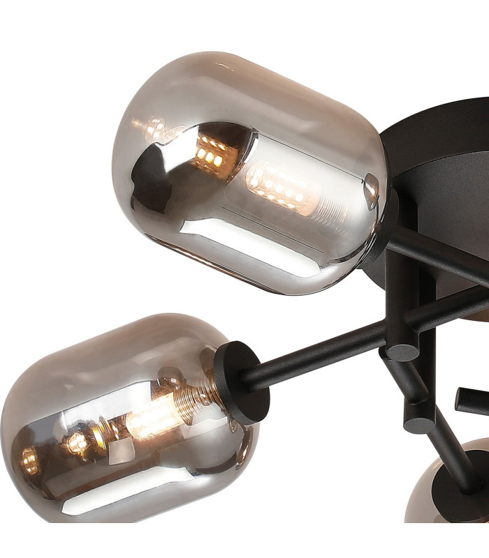Tivoli 52cm Semi Flush Ceiling Round 5 Light G9 IP44 Satin Black/Smoke Smooth Tubular Glass-5