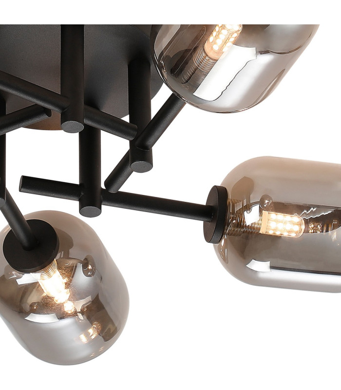 Tivoli 52cm Semi Flush Ceiling Round 5 Light G9 IP44 Satin Black/Smoke Smooth Tubular Glass-6