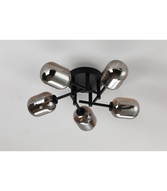 Tivoli 52cm Semi Flush Ceiling Round 5 Light G9 IP44 Satin Black/Smoke Smooth Tubular Glass-7