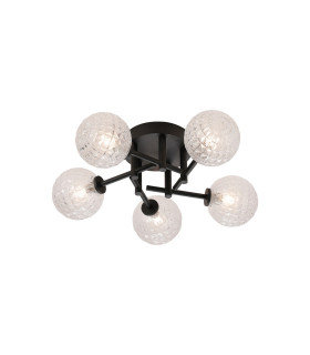 Tivoli 50cm Semi Flush Ceiling Round 5 Light G9 IP44 Satin Black/Clear Cross Pattern Round Glass-1
