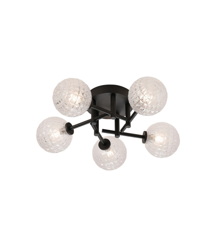 Tivoli 50cm Semi Flush Ceiling Round 5 Light G9 IP44 Satin Black/Clear Cross Pattern Round Glass-1