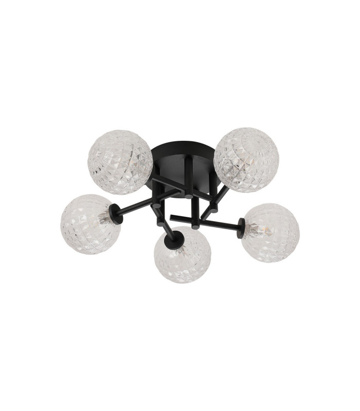 Tivoli 50cm Semi Flush Ceiling Round 5 Light G9 IP44 Satin Black/Clear Cross Pattern Round Glass-4