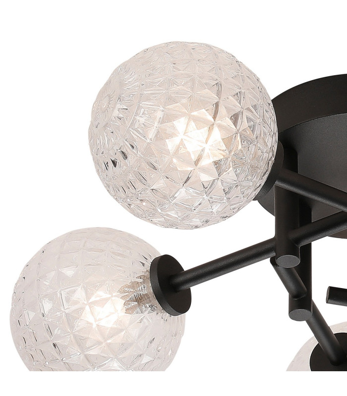 Tivoli 50cm Semi Flush Ceiling Round 5 Light G9 IP44 Satin Black/Clear Cross Pattern Round Glass-5