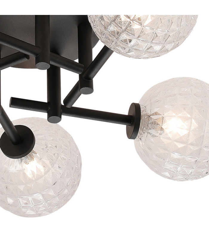 Tivoli 50cm Semi Flush Ceiling Round 5 Light G9 IP44 Satin Black/Clear Cross Pattern Round Glass-6
