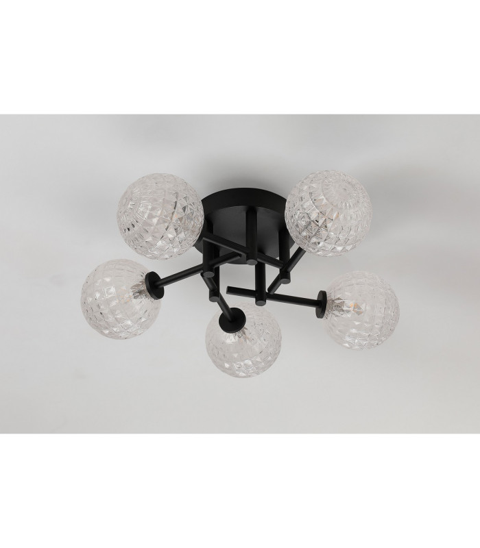 Tivoli 50cm Semi Flush Ceiling Round 5 Light G9 IP44 Satin Black/Clear Cross Pattern Round Glass-7