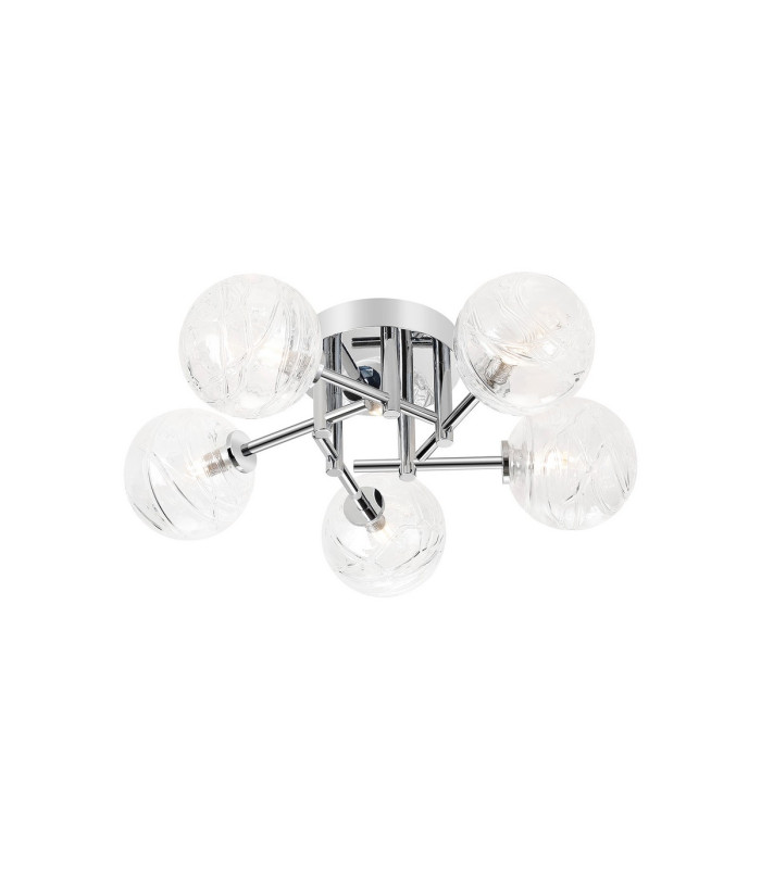 Tivoli 50cm Semi Flush Ceiling Round 5 Light G9 IP44 Polished Chrome/Clear Dune Effect Round Glass-1